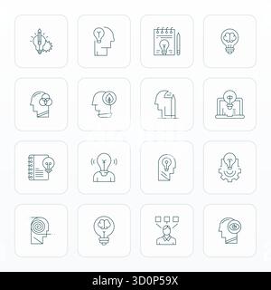 Distinctive pack of 16 Pixel Aligned vector icons inspired by Thought Process, crafted in Thin Line format at High Resolution for memorable brand expe Stock Vector