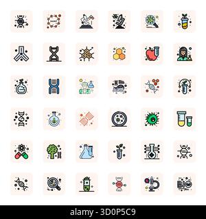 Enhance your projects with 36 LineFilled vector icons themed around Biotechnology, featuring Retina Ready Grid Fitted resolution ideal for clean and p Stock Vector