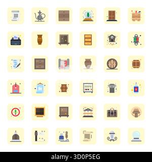 This collection features 36 Flat Display Perfect vector icons tailored to the Antique theme, optimized in 256x256 format for digital design. Stock Vector