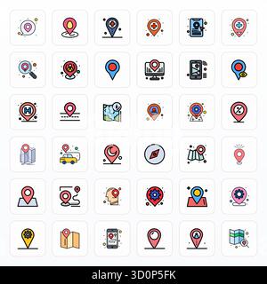 Innovative pack of 36 vector icons themed around Pinpoint Location, showcasing Filled Line design in High Resolution Pixel Optimized format for modern Stock Vector