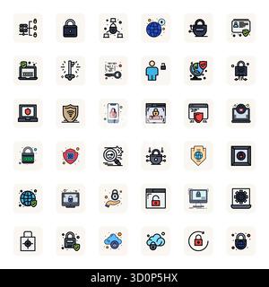 Beautifully rendered 36 LineFilled Grid Fitted vector icons for Secure Access, created at High Resolution resolution for stunning visual consistency a Stock Vector