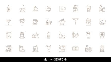 Transform your designs with 32 Thin Line vector icons themed around Beverage, engineered in 256x256 Editable resolution for maximum clarity. Stock Vector