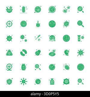Discover a set of 36 Filled vector icons crafted for the Microbe theme, featuring Retina Ready Display Perfect designs ideal for modern UI/UX projects Stock Vector