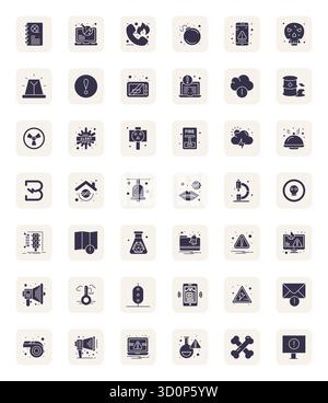 Comprehensive toolkit of 42 vector icons themed around Warning, developed in Filled with 128x128 Display Perfect precision for versatile design applic Stock Vector