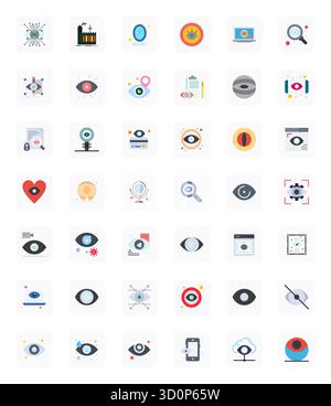 Meticulously crafted 42 Flat vector icons for Eye, delivered in High Resolution Pixel Optimized quality for uncompromising design standards. Stock Vector