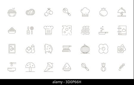 Transform your designs with 28 Thin Line vector icons themed around Culinary, engineered in 64x64 Detail Enhanced resolution for maximum clarity. Stock Vector