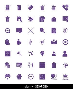 A clean collection of 42 Filled vector icons representing Remove, designed in 64x64 Editable format for modern dashboards and interfaces. Stock Vector