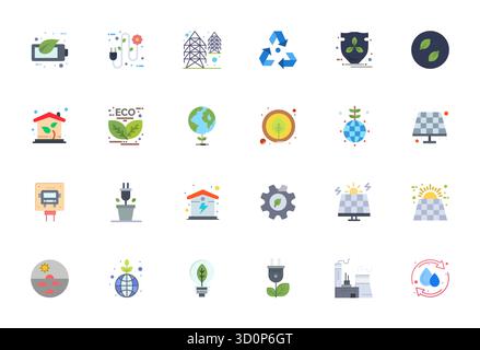 A dynamic set of 24 vector icons in Flat, tailored for Renewable with 256x256 Display Perfect quality suited for digital products. Stock Vector