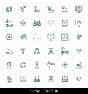 Masterfully created 36 vector icons representing Broadband in Bold Line design, featuring 64x64 Grid Fitted resolution for exceptional visual quality. Stock Vector