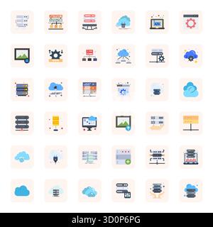 Artfully designed 36 Flat Editable vector icons for Hosting, delivered in 64x64 format for consistent visual excellence. Stock Vector