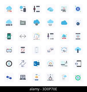 A versatile set of 36 Flat Editable vector icons focused on Sync, delivered in crisp Retina Ready format ideal for mobile and web applications. Stock Vector