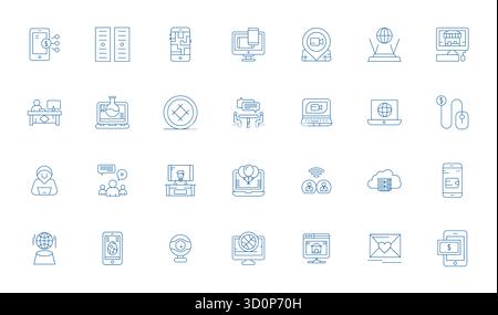 Curated pack of 28 Retina Ready vector icons in Thin Line design, centered around Virtual concepts with PIXEL Perfect clarity. Stock Vector