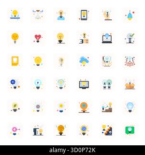 Thoughtfully designed 36 vector icons themed around Lightbulb, crafted in Flat with 64x64 Pixel Aligned precision for contemporary design needs. Stock Vector