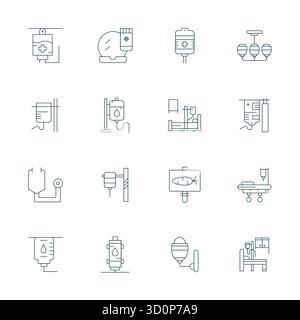 Masterfully created 16 vector icons representing Iv in Thin Line design, featuring 64x64 Display Perfect resolution for exceptional visual quality. Stock Vector