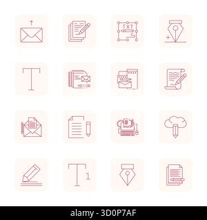 Masterfully created 16 vector icons representing Compose in Thin Outline design, featuring Retina Ready Grid Fitted resolution for exceptional visual Stock Vector