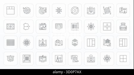 Innovative pack of 32 vector icons themed around Schematic, showcasing Thin Line design in Retina Ready Pixel Optimized format for modern digital solu Stock Vector