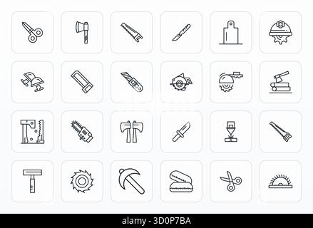 Ultimate collection of 24 vector icons representing Cutting in Bold Line aesthetic, optimized with High Resolution Grid Fitted resolution for maximum Stock Vector