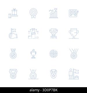 High-performance collection of 16 Thin Line vector icons for Winning, engineered with 256x256 Display Perfect resolution for optimal user interface de Stock Vector