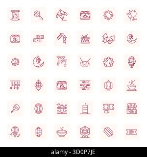 Advanced collection of 36 Pixel Optimized vector icons inspired by Festival, crafted in Regular Bold Outline with 128x128 optimization for superior vi Stock Vector