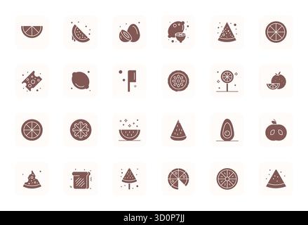Perfectly balanced 24 Filled Pixel Optimized vector icons for Slice, sized at High Resolution for harmonious integration in digital design projects. Stock Vector