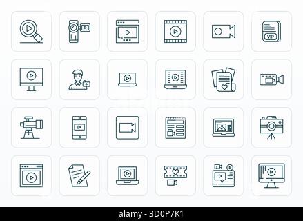 This Documentary vector icon pack includes 24 Bold Line designs in 64x64 Display Perfect format, perfect for enhancing digital interfaces. Stock Vector
