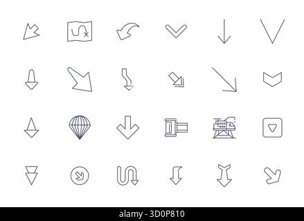 Essential pack of 24 Editable vector icons for Descent in Bold Line format, sized at 256x256 for optimal performance and scalability. Stock Vector