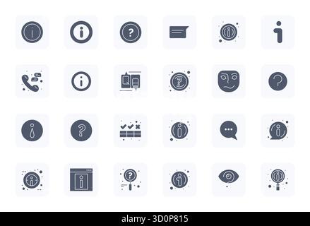 A clean collection of 24 Filled vector icons representing Question Mark, designed in High Resolution Pixel Optimized format for modern dashboards and Stock Vector