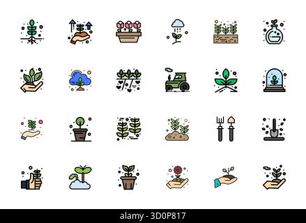 Beautifully rendered 24 Flat Line Filled Pixel Aligned vector icons for Cultivate, created at 64x64 resolution for stunning visual consistency across Stock Vector
