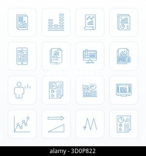 Exceptional collection of 16 Thin Line vector icons for Line Graph, delivered in 64x64 Grid Fitted resolution for unparalleled visual excellence and u Stock Vector