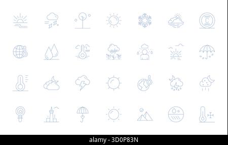 Transform your designs with 28 Thin Line vector icons themed around Weather, engineered in 256x256 Detail Enhanced resolution for maximum clarity. Stock Vector