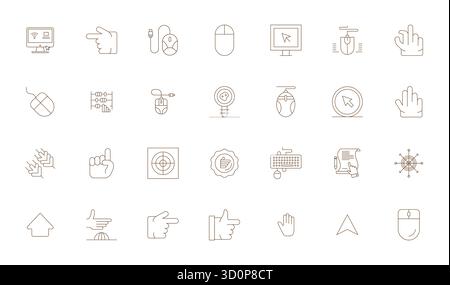 Comprehensive bundle featuring 28 vector icons in Thin Line design for Pointing, delivered in crisp High Resolution Pixel Aligned quality. Stock Vector