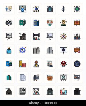 Meticulously crafted 42 Filled Line vector icons for Corporate, delivered in 64x64 Pixel Optimized quality for uncompromising design standards. Stock Vector