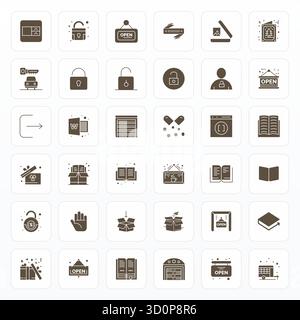 Artfully designed 36 Glyph Editable vector icons for Open, delivered in 64x64 format for consistent visual excellence. Stock Vector