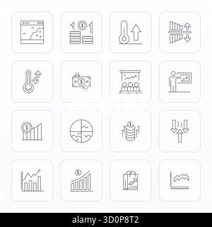 Future-ready pack of 16 vector icons themed around Uptrend, showcasing Thin Line design with 256x256 Pixel Optimized clarity for innovative user inter Stock Vector