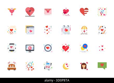 Precision-engineered 24 Flat vector icons for Affection, designed at 64x64 Pixel Aligned resolution for exceptional clarity and scalability. Stock Vector
