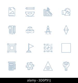 Carefully curated 16 Thin Line vector icons for Geometry, featuring 128x128 Display Perfect resolution for consistent brand representation and user ex Stock Vector