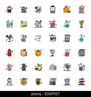 State-of-the-art bundle featuring 36 Detail Enhanced vector icons inspired by Juice, created in Flat Line Filled format at 64x64 for next-generation i Stock Vector