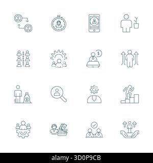 Intelligently designed 16 Pixel Optimized vector icons inspired by Personnel Management, created in Thin Line format at 256x256 for smart and efficien Stock Vector