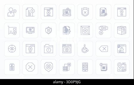 Contemporary collection of 28 vector icons representing Invalid in Thin Line aesthetic, featuring High Resolution Detail Enhanced resolution for moder Stock Vector
