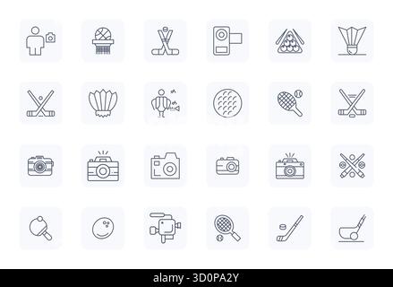 Curated pack of 24 Retina Ready vector icons in Regular Bold Outline design, centered around Amateur concepts with Grid Fitted clarity. Stock Vector