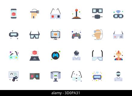 Advanced collection of 24 Editable vector icons inspired by Virtual Reality, crafted in Flat with 256x256 optimization for superior visual performance Stock Vector
