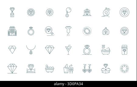 Strategic bundle featuring 28 vector icons representing Luxury in Thin Line format, optimized with 256x256 Editable quality for professional workflows Stock Vector