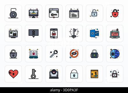 State-of-the-art bundle featuring 24 Grid Fitted vector icons inspired by Password, created in Filled Line format at 256x256 for next-generation inter Stock Vector