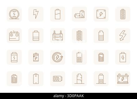 Revolutionary set of 24 Grid Fitted vector icons inspired by Charge, created in Regular Bold Outline format at 64x64 resolution for cutting-edge desig Stock Vector
