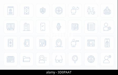 Revolutionary set of 28 Grid Fitted vector icons inspired by Personal, created in Thin Line format at High Resolution resolution for cutting-edge desi Stock Vector