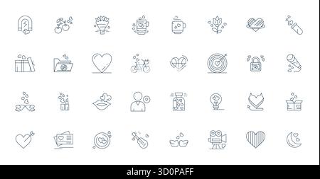 Refined bundle featuring 32 Thin Line vector icons for Passion, optimized with 64x64 Editable quality for elegant and functional design solutions. Stock Vector