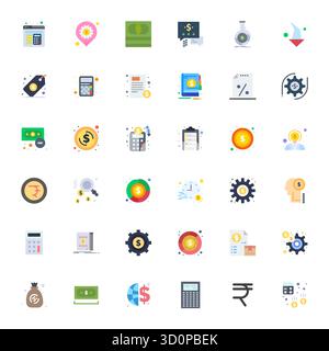 Future-ready pack of 36 vector icons themed around Cost, showcasing Flat design with Retina Ready Pixel Optimized clarity for innovative user interfac Stock Vector
