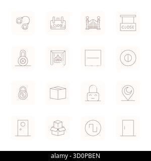 Handcrafted collection featuring 16 Thin Outline vector icons for Closed, optimized in 64x64 Pixel Optimized resolution for premium digital experience Stock Vector