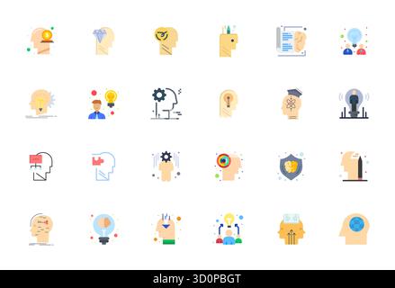 Intelligently designed 24 Grid Fitted vector icons inspired by Intellect, created in Flat format at High Resolution for smart and efficient design wor Stock Vector