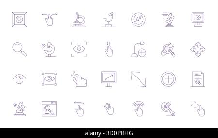 Refined bundle featuring 28 Thin Line vector icons for Magnify, optimized with 64x64 PIXEL Perfect quality for elegant and functional design solutions Stock Vector